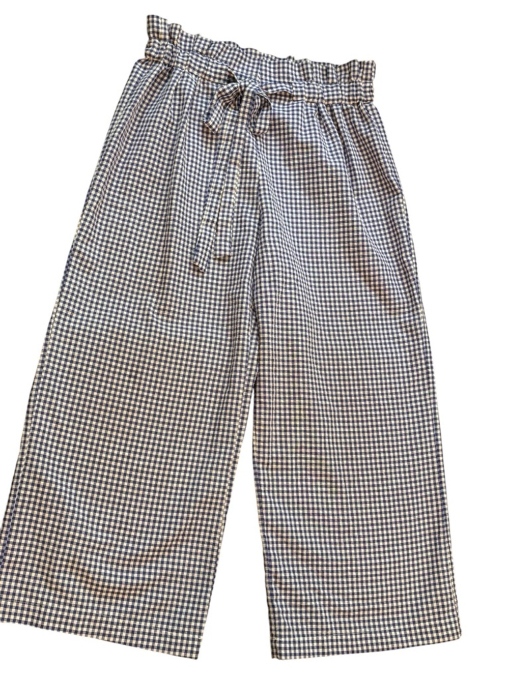 Joie Blue Gingham Paperbag Waist Wide-Leg Crop Pants – Size